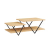 48 Inch 2 Tier Top Coffee Table with Bottom Shelf V Shape Black Metal Legs Light Maple Wood By The Urban Port UPT-294327