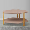 36 Inch Hexagonal Modern Coffee Table Wood Top and Shelf Gold Metal Legs By The Urban Port UPT-294329