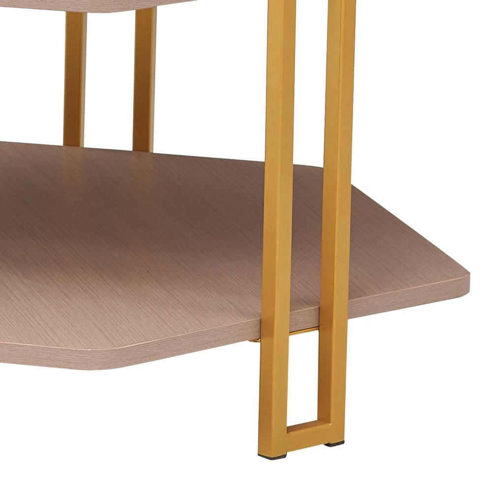 36 Inch Hexagonal Modern Coffee Table Wood Top and Shelf Gold Metal Legs By The Urban Port UPT-294329