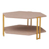 36 Inch Hexagonal Modern Coffee Table Wood Top and Shelf Gold Metal Legs By The Urban Port UPT-294329