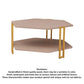 36 Inch Hexagonal Modern Coffee Table Wood Top and Shelf Gold Metal Legs By The Urban Port UPT-294329