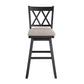 Jasmine 29 Inch Handcrafted Rustic 360 Degree Swivel Barstool Chair Crossed Black Wood Frame Gray Seat Cushion By The Urban Port UPT-295408