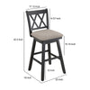 Jasmine 29 Inch Handcrafted Rustic 360 Degree Swivel Barstool Chair Crossed Black Wood Frame Gray Seat Cushion By The Urban Port UPT-295408