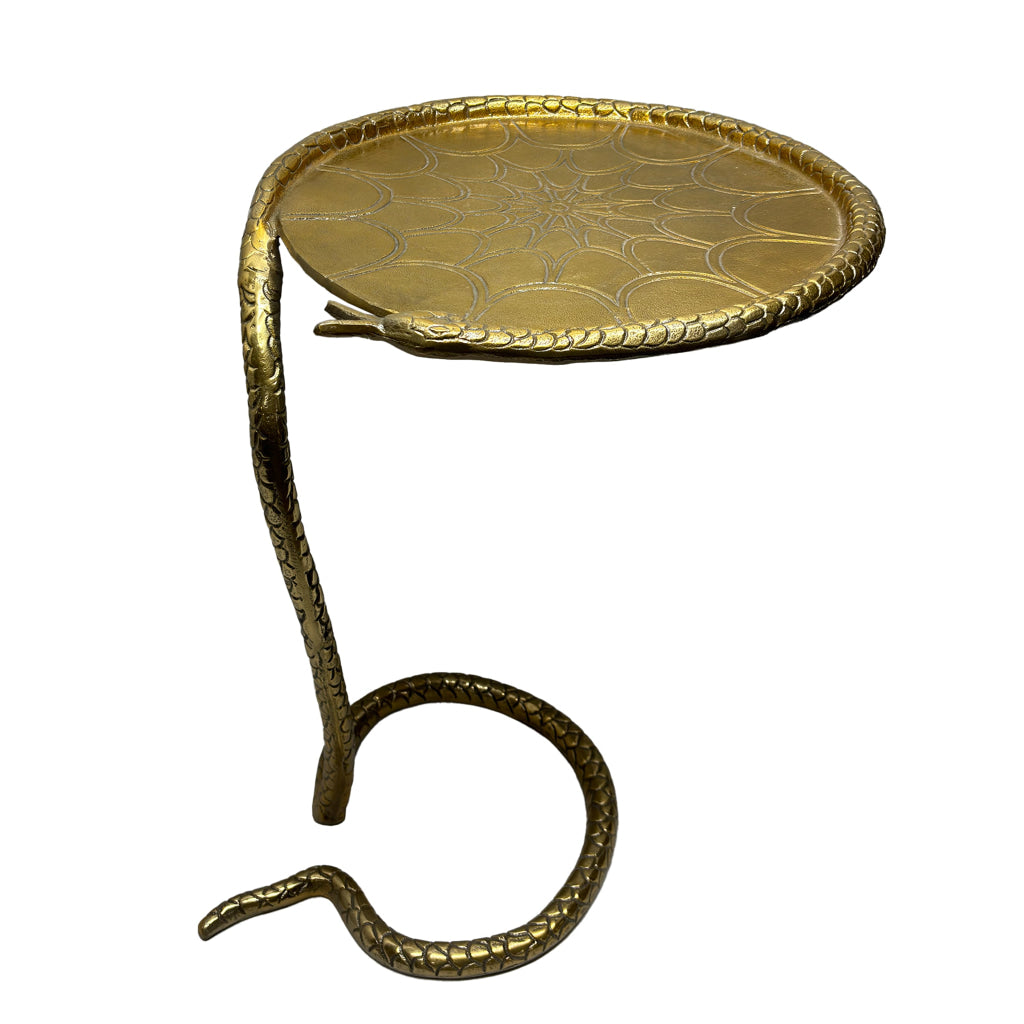 22 Inch Side End Table Handcrafted Textured Snake Skin Pattern Base Brass Aluminum The Urban Port UPT-295598