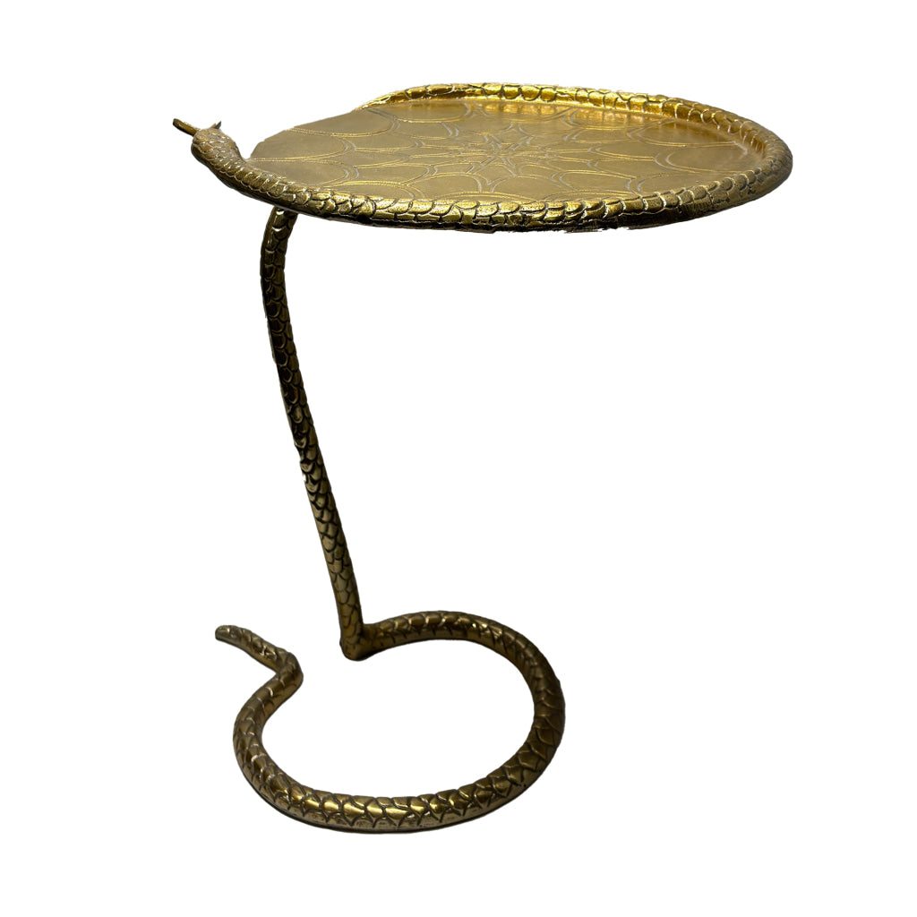 22 Inch Side End Table Handcrafted Textured Snake Skin Pattern Base Brass Aluminum The Urban Port UPT-295598