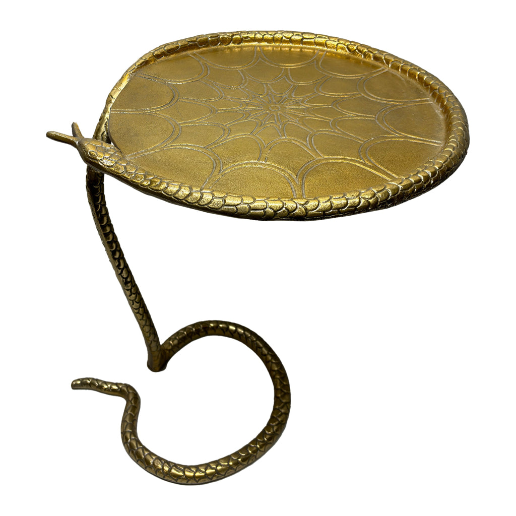 22 Inch Side End Table Handcrafted Textured Snake Skin Pattern Base Brass Aluminum The Urban Port UPT-295598