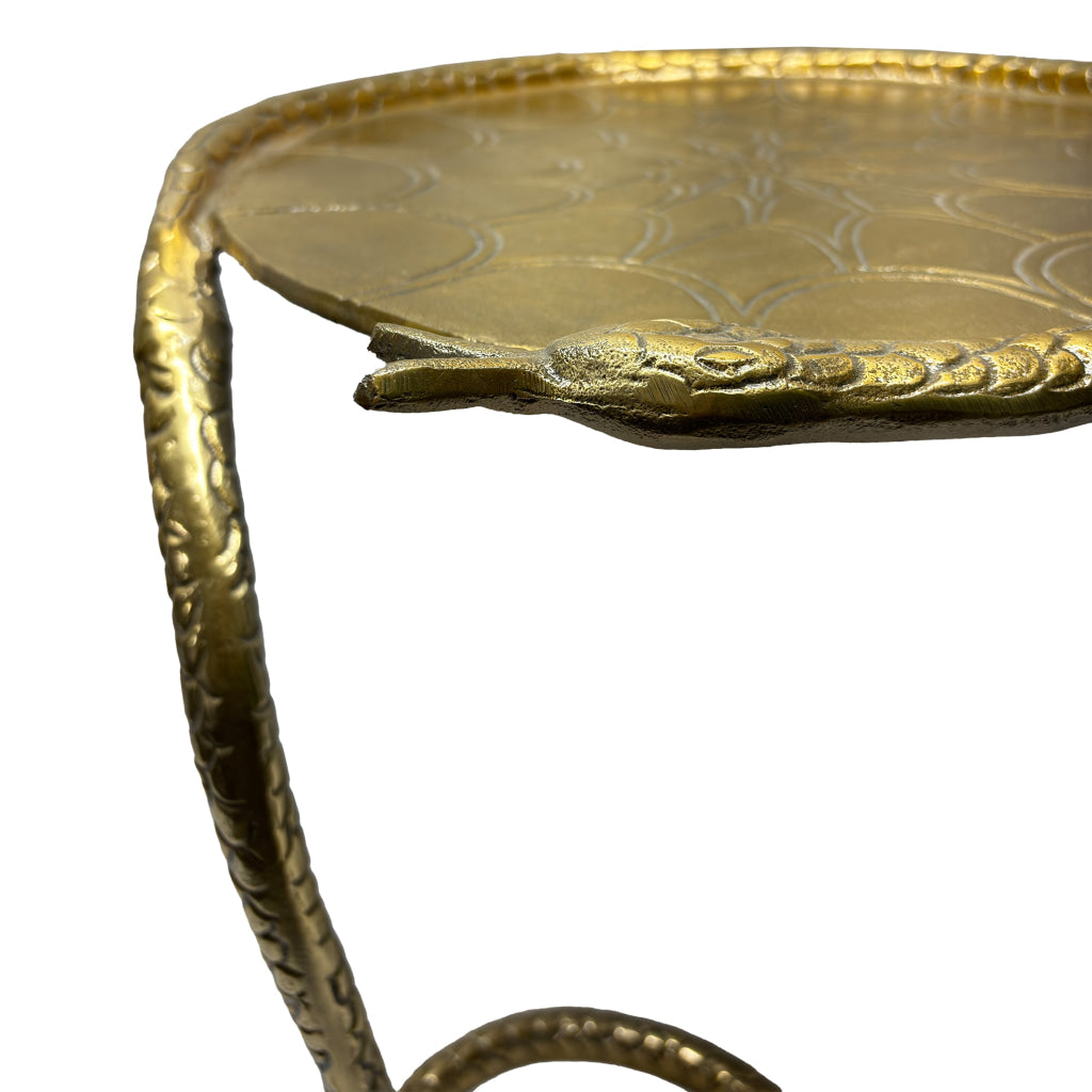 22 Inch Side End Table Handcrafted Textured Snake Skin Pattern Base Brass Aluminum The Urban Port UPT-295598