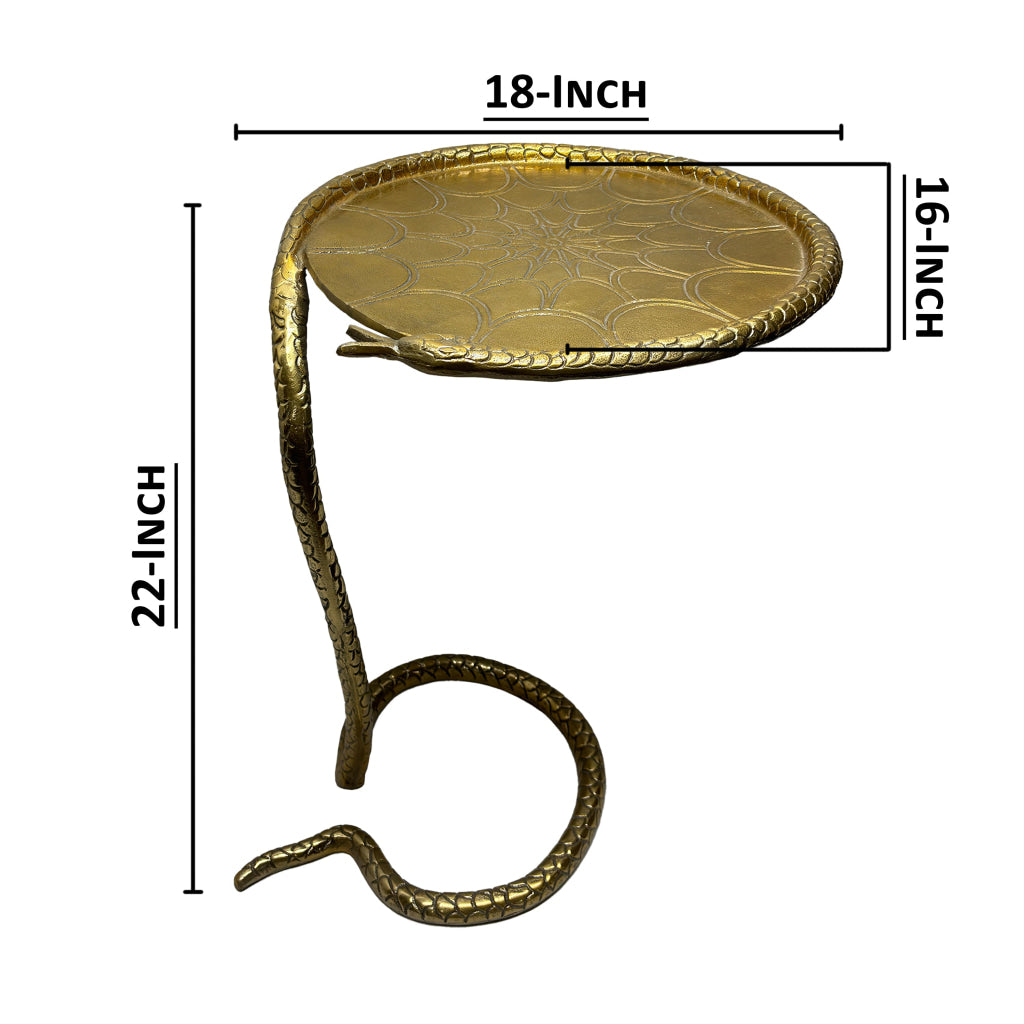 22 Inch Side End Table Handcrafted Textured Snake Skin Pattern Base Brass Aluminum The Urban Port UPT-295598