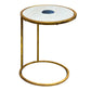 20 Inch Round Side End Table White Marble Top with Blue Agate Stone Inlay Gold Foil Finish Iron Frame The Urban Port UPT-295599