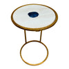 20 Inch Round Side End Table White Marble Top with Blue Agate Stone Inlay Gold Foil Finish Iron Frame The Urban Port UPT-295599