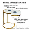 20 Inch Round Side End Table White Marble Top with Blue Agate Stone Inlay Gold Foil Finish Iron Frame The Urban Port UPT-295599