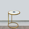 20 Inch Round Side End Table White Marble Top with Blue Agate Stone Inlay Gold Foil Finish Iron Frame The Urban Port UPT-295599