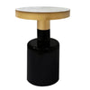 20 Inch Round Side End Table Gold Banded Natural White Marble Top Black Enamel Coated Iron Pedestal Base The Urban Port UPT-295600