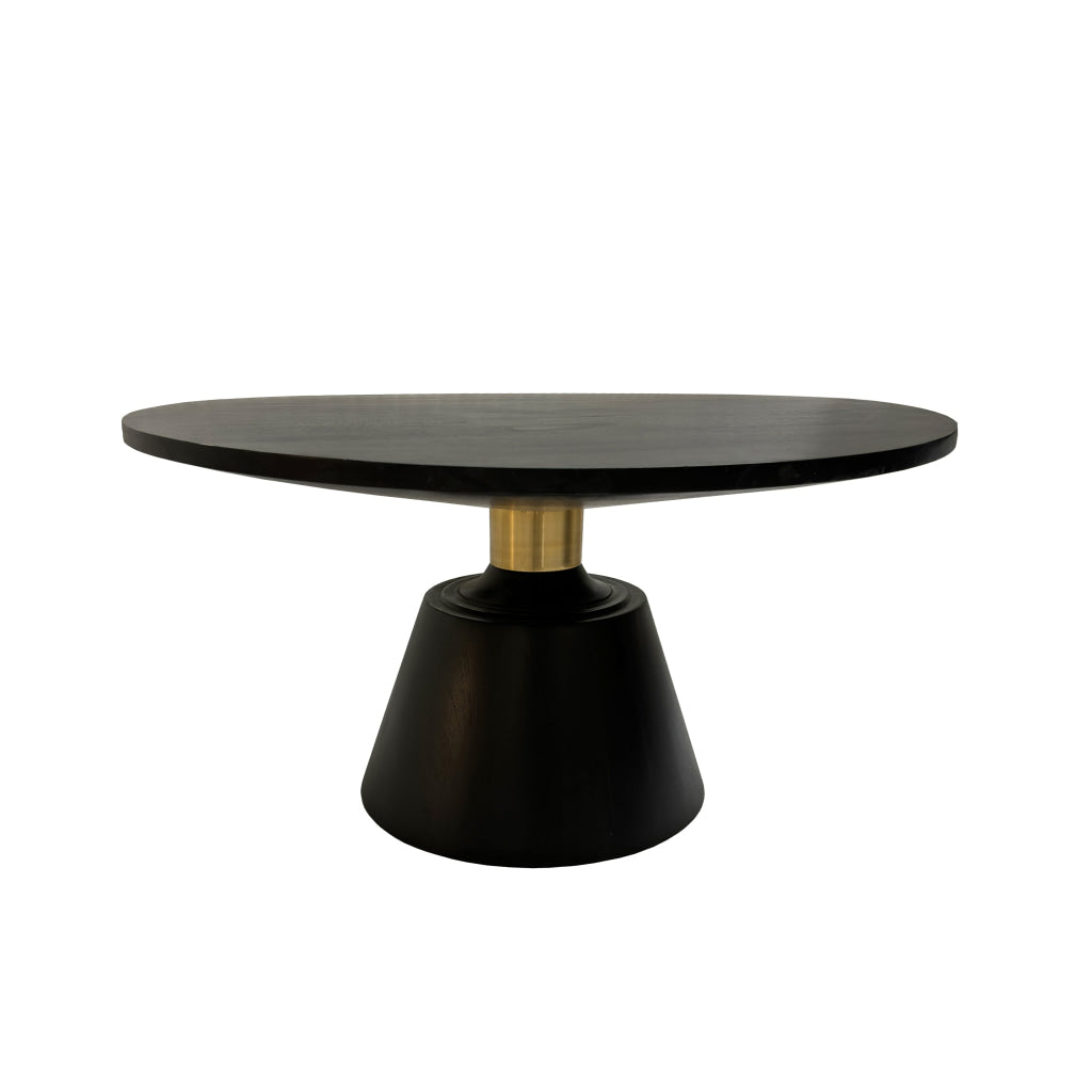 Fawn 32 Inch Coffee Table Black Mango Wood Round Top Modern Tapered Pedestal Base Shiny Brass Support The Urban Port UPT-295601