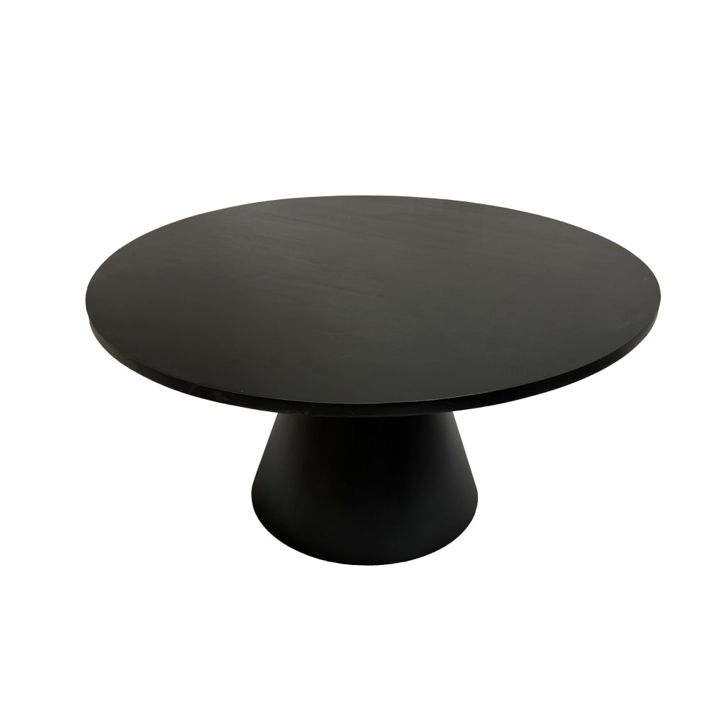 Fawn 32 Inch Coffee Table Black Mango Wood Round Top Modern Tapered Pedestal Base Shiny Brass Support The Urban Port UPT-295601