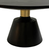 Fawn 32 Inch Coffee Table Black Mango Wood Round Top Modern Tapered Pedestal Base Shiny Brass Support The Urban Port UPT-295601