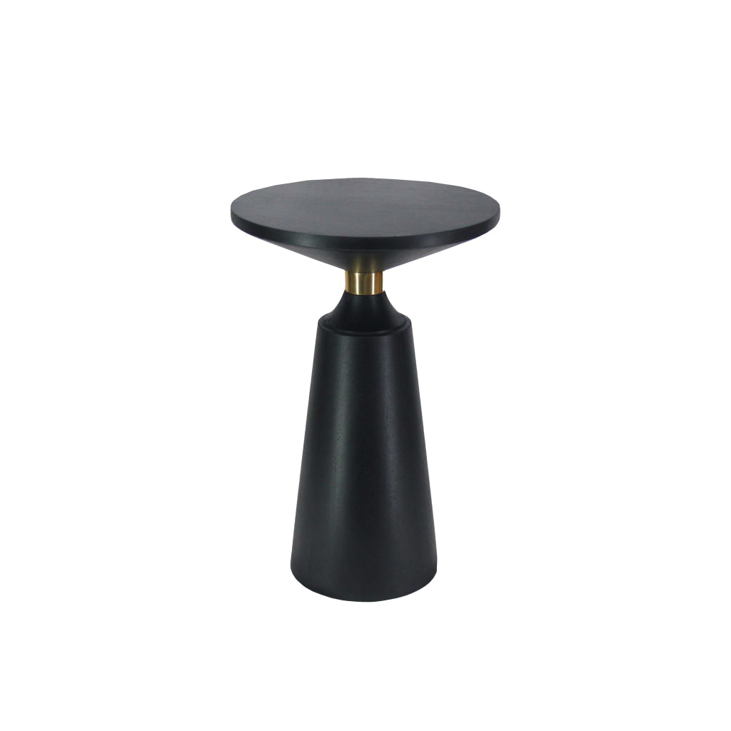 Fawn 20 Inch Side End Table Black Mango Wood Round Top with Pedestal Base Shiny Brass Support The Urban Port UPT-295602