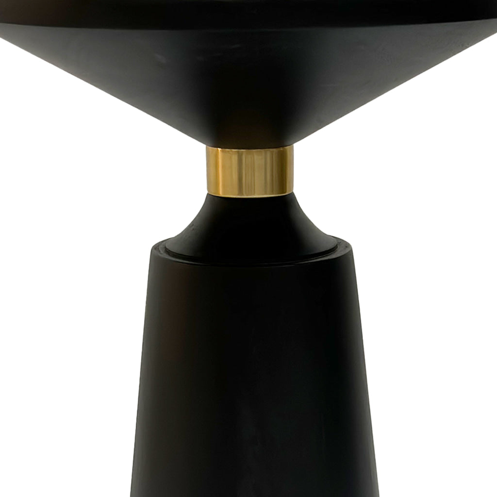 Fawn 20 Inch Side End Table Black Mango Wood Round Top with Pedestal Base Shiny Brass Support The Urban Port UPT-295602