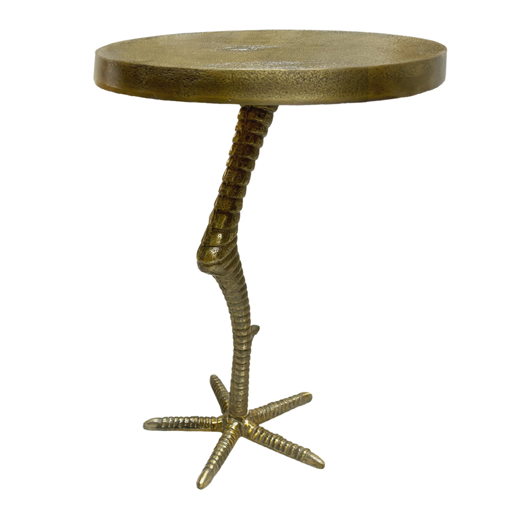 19 Inch Side End Table Antique Brass Aluminum Cast Round Top with Handcrafted Textured Crane Leg Stem The Urban Port UPT-295603