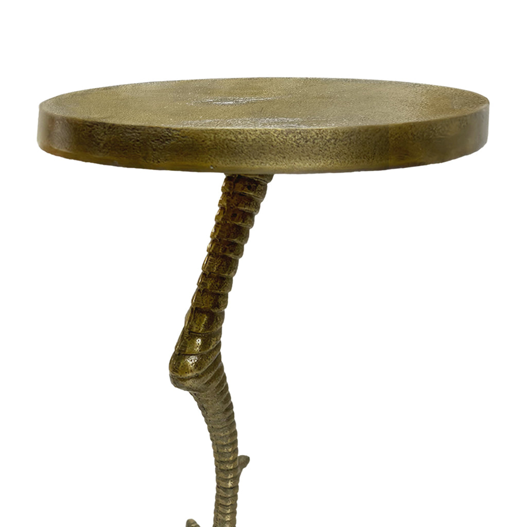 19 Inch Side End Table Antique Brass Aluminum Cast Round Top with Handcrafted Textured Crane Leg Stem The Urban Port UPT-295603