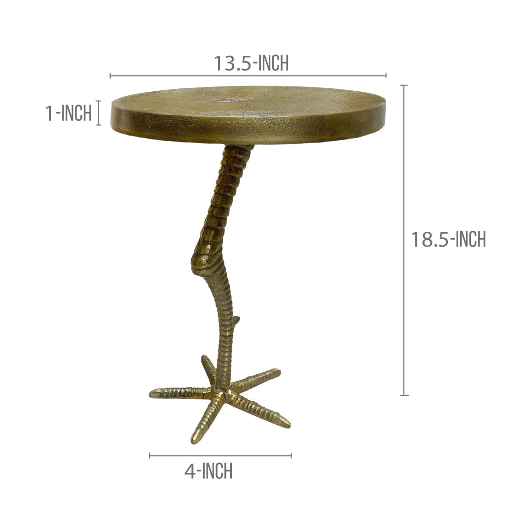 19 Inch Side End Table Antique Brass Aluminum Cast Round Top with Handcrafted Textured Crane Leg Stem The Urban Port UPT-295603