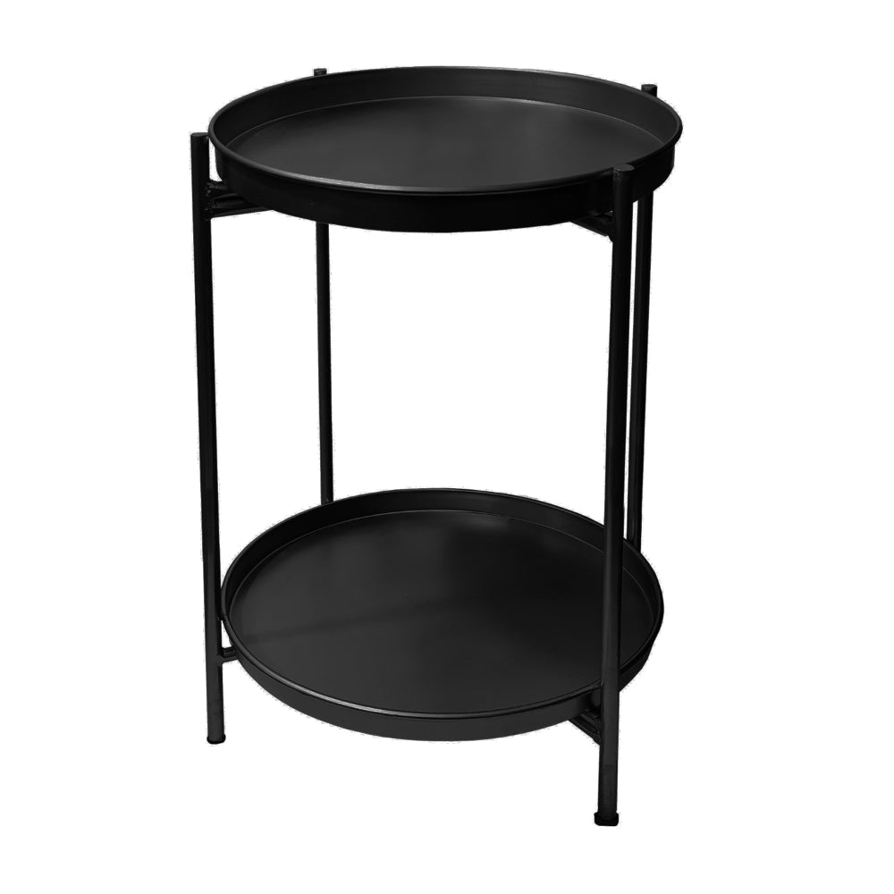 15 Inch Modern Side End Table Metal Round Tray Top Foldable Legs Black The Urban Port UPT-295808