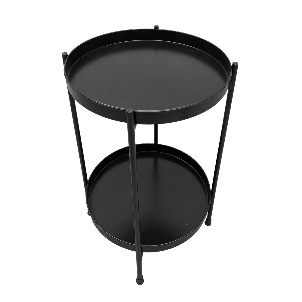 15 Inch Modern Side End Table Metal Round Tray Top Foldable Legs Black The Urban Port UPT-295808