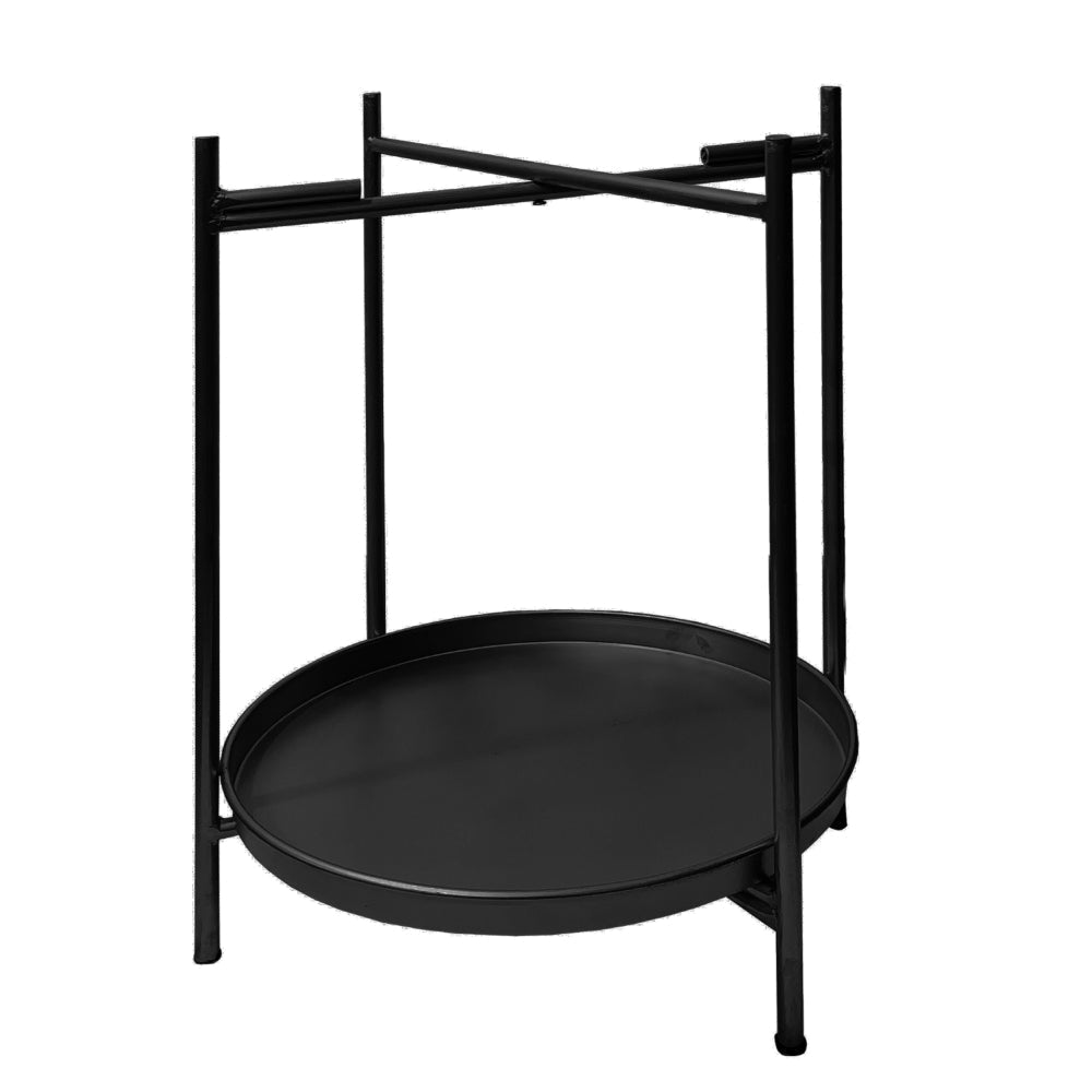 15 Inch Modern Side End Table Metal Round Tray Top Foldable Legs Black The Urban Port UPT-295808