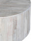 36 Inch Coffee Table Handcrafted Drum Shape Sandblasted Washed White Mango Wood The Urban Port UPT-296150