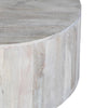 36 Inch Coffee Table Handcrafted Drum Shape Sandblasted Washed White Mango Wood The Urban Port UPT-296150