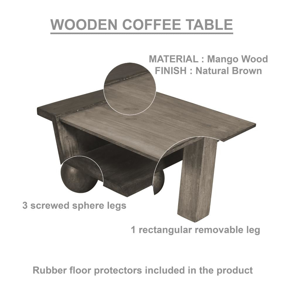 34 Inch Coffee Table Handcrafted Natural Brown Mango Wood Modern Contemporary Design Base The Urban Port UPT-296151