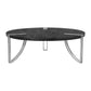 35 Inch Round Coffee Table Sandblasted Matte Black Mango Wood Top Curved Aluminium Legs Antique Silver The Urban Port UPT-296153