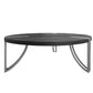 35 Inch Round Coffee Table Sandblasted Matte Black Mango Wood Top Curved Aluminium Legs Antique Silver The Urban Port UPT-296153