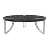 35 Inch Round Coffee Table Sandblasted Matte Black Mango Wood Top Curved Aluminium Legs Antique Silver The Urban Port UPT-296153