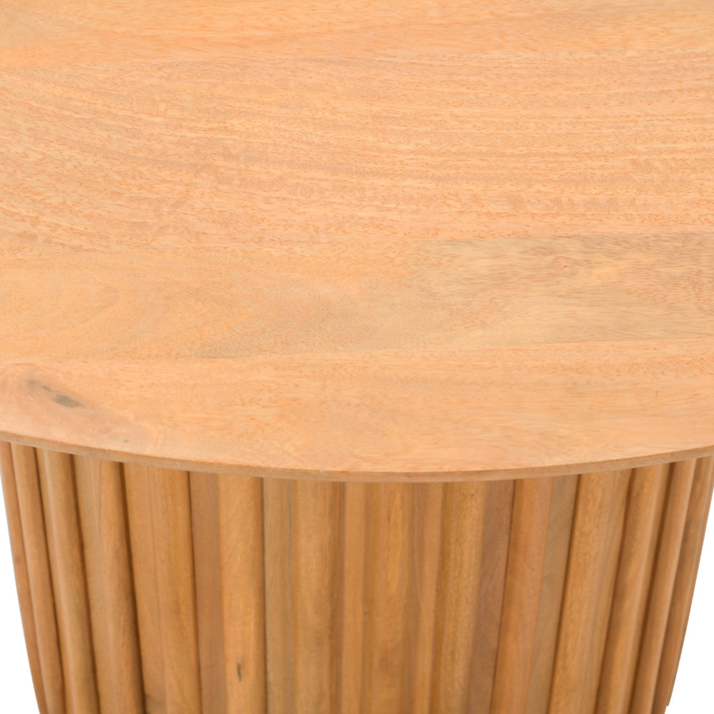 Sejo Dining Table 45 Inch Round Top with Fluted Padestal Base Natural Brown Mango Wood By The Urban Port UPT-296156