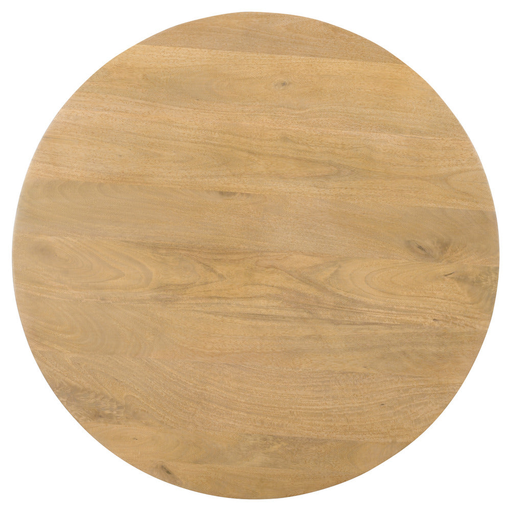 Sejo Dining Table 45 Inch Round Top with Fluted Padestal Base Natural Brown Mango Wood By The Urban Port UPT-296156