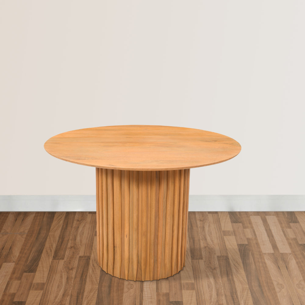 Sejo Dining Table 45 Inch Round Top with Fluted Padestal Base Natural Brown Mango Wood By The Urban Port UPT-296156