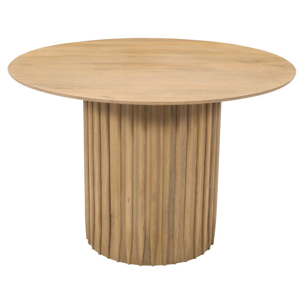 Sejo Dining Table 45 Inch Round Top with Fluted Padestal Base Natural Brown Mango Wood By The Urban Port UPT-296156