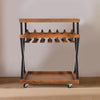 30 Inch Rolling Wine Bar Cart 2 Tray Tops Stemware Rack Bottle Holder Natural Brown Mango Wood The Urban Port UPT-296157