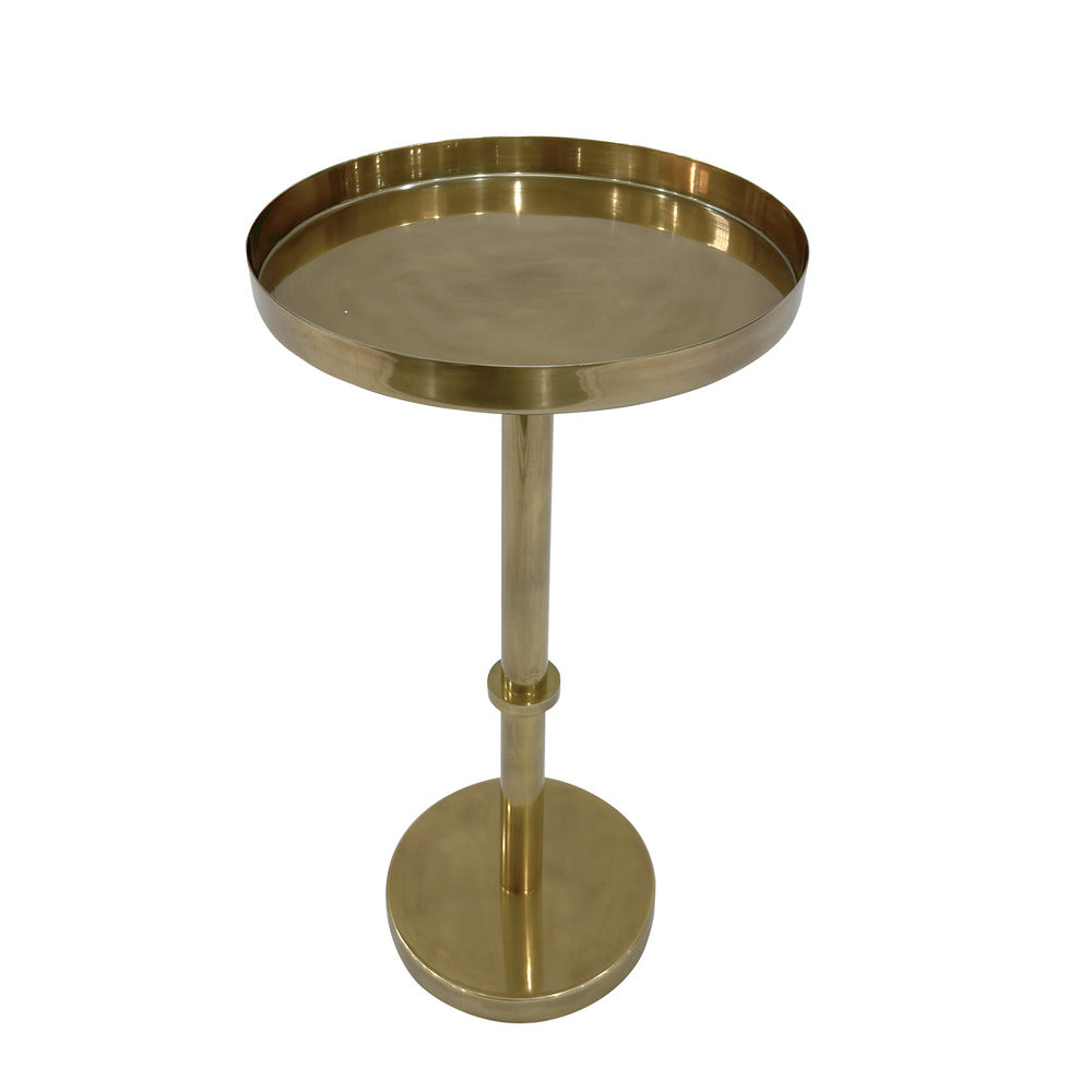 Ara 12 Inch Side End Table Vintage Sleek Pillar Base Round Tray Top Oxidized Antique Brass The Urban Port UPT-297049