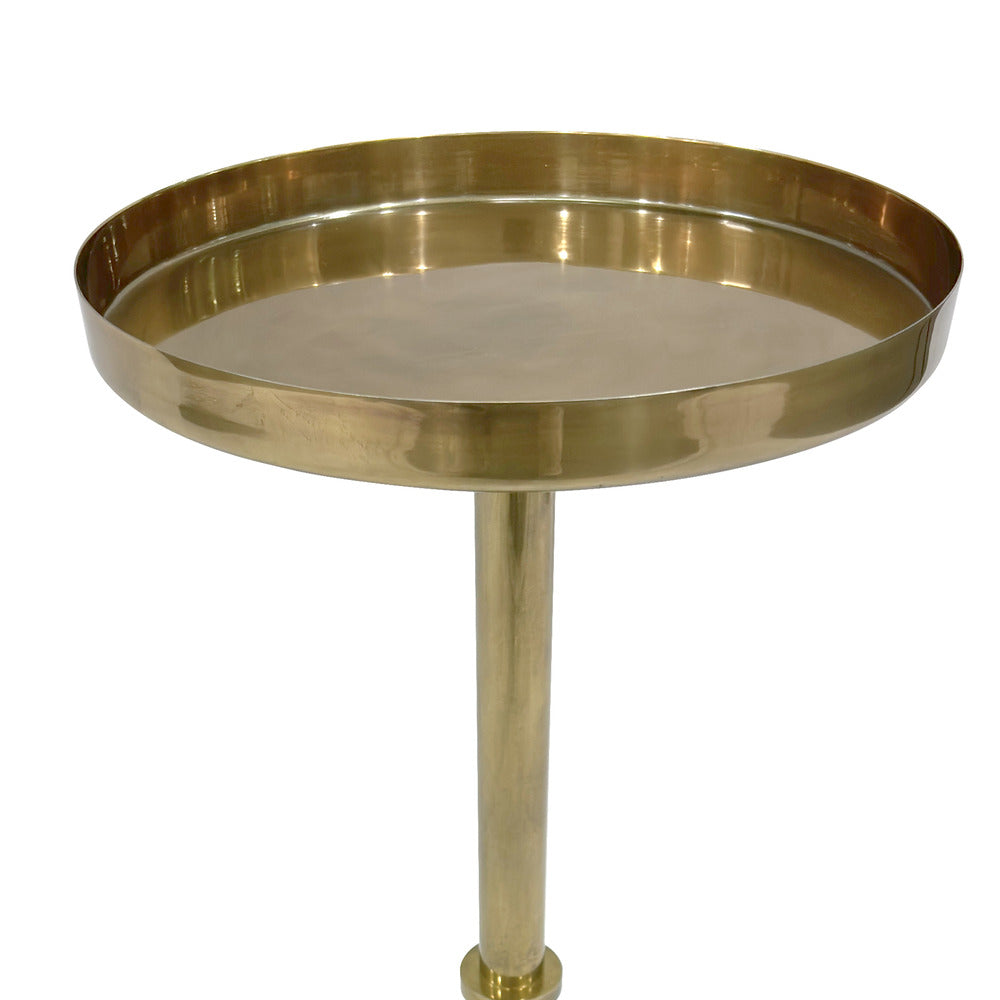 Ara 12 Inch Side End Table Vintage Sleek Pillar Base Round Tray Top Oxidized Antique Brass The Urban Port UPT-297049