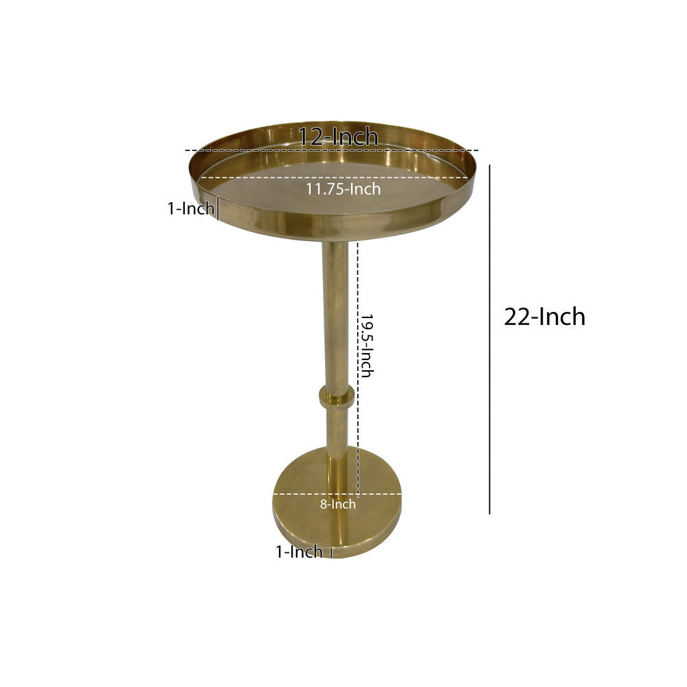 Ara 12 Inch Side End Table Vintage Sleek Pillar Base Round Tray Top Oxidized Antique Brass The Urban Port UPT-297049