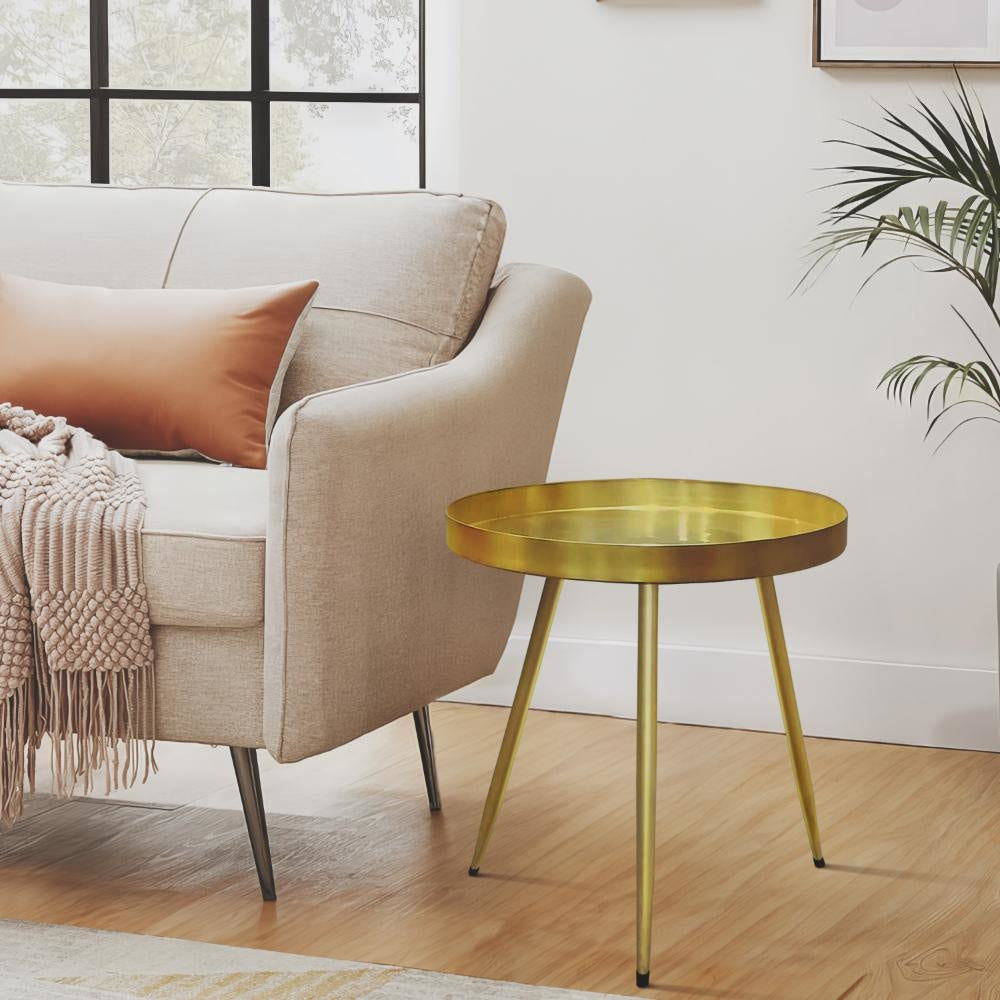 Enid 19 Inch Side End Table, Iron Brass Plating, Tray Top, Modern Sleek Angled Legs The Urban Port