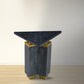 20 Inch Modern Side End Table Handcrafted Triangular Shape Gold Brass Trim Sandblasted Black By The Urban Port UPT-297333