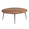 35 Inch Coffee Table Round Sandblasted Brown Acacia Wood Top Sleek Iron Legs The Urban Port UPT-297334