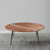 35 Inch Coffee Table Round Sandblasted Brown Acacia Wood Top Sleek Iron Legs The Urban Port UPT-297334