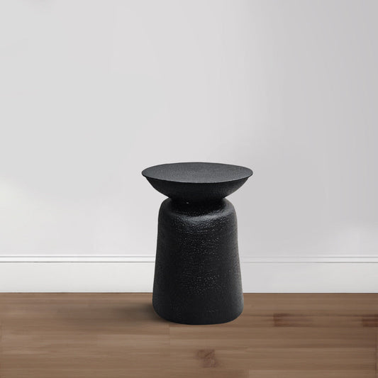 Josi 21 Inch Round Side End Table, Handcrafted Hammered Design, Drum Pedestal Aluminum Base, Matte Black By The Urban Port