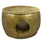 Nala 23 Inch Coffee Table Low Round Drum Shape with Unique Hollow Center Antique Brass Aluminum By The Urban Port UPT-298832