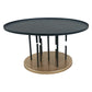 Neci 31 Inch Coffee Table Round Matte Black Tray Top Modern Rod Supports with Brass Base By The Urban Port UPT-298834