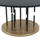 Neci 31 Inch Coffee Table Round Matte Black Tray Top Modern Rod Supports with Brass Base By The Urban Port UPT-298834